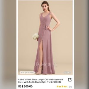 Vintage Mauve A-Line bridesmaid dress